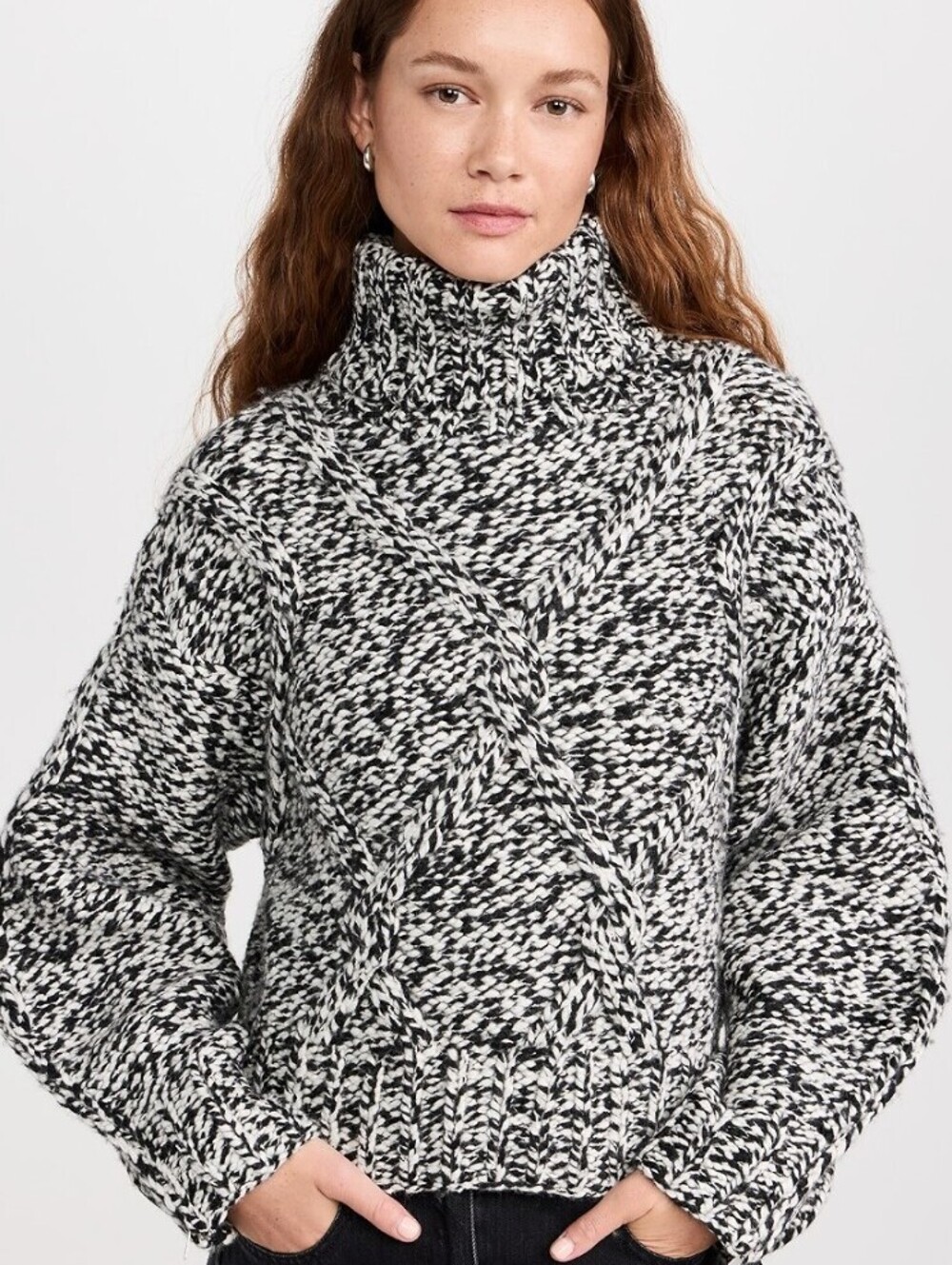 IRO Paris Black & Ecru Chunky Wool Blend Lison Pullover Sweater - Size - Medium